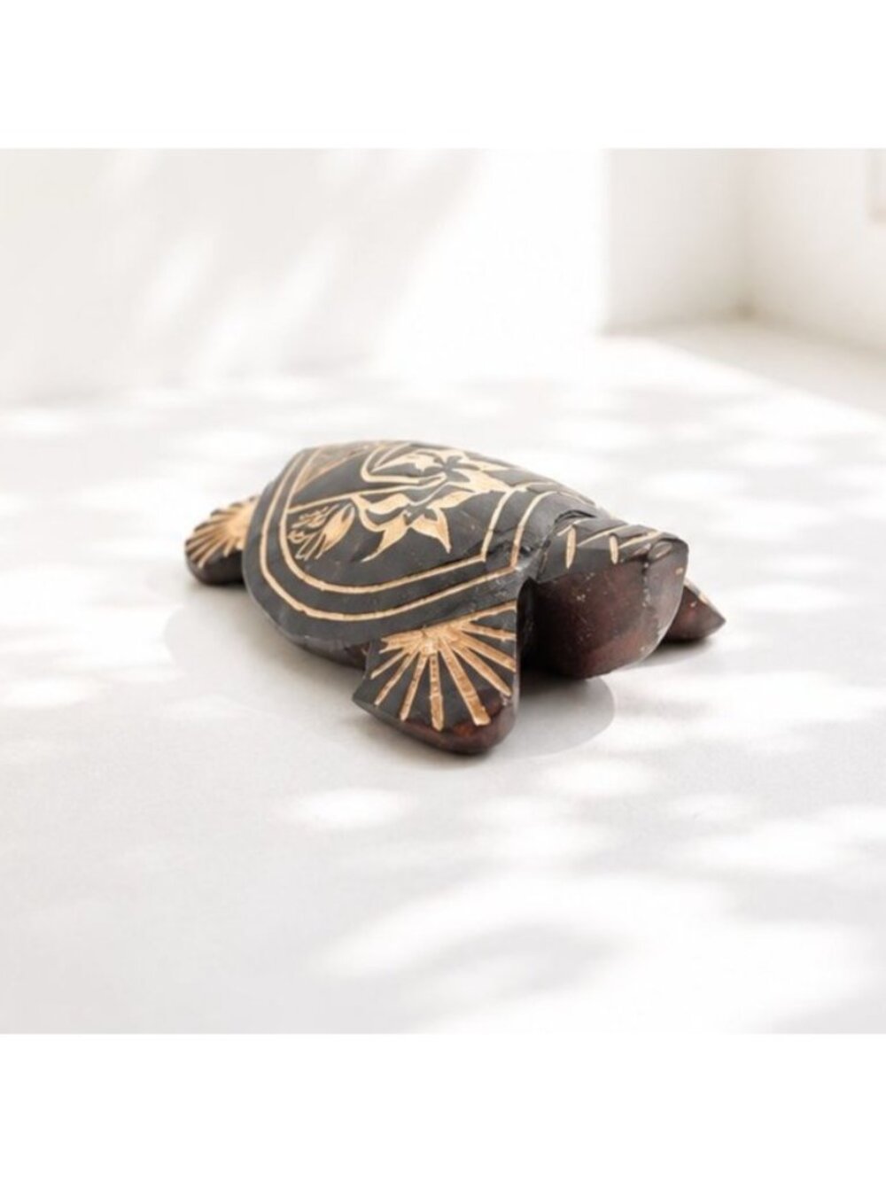 Hand-Carved Fijian Turtle Figurine With Tribal Design 6" Wood Sculpture